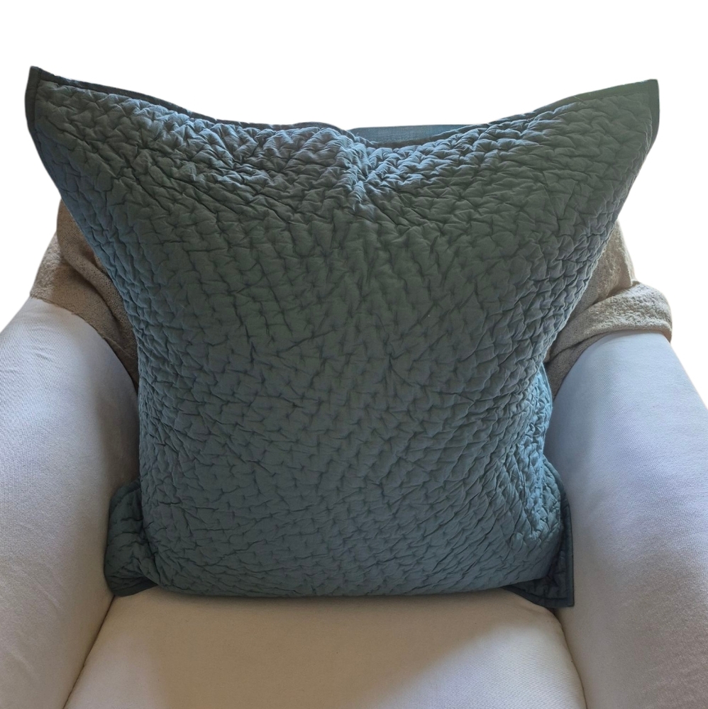 The Company Store Quilted Euro Shams 100% Cotton Shams 26" x2 Teal Blue NEW